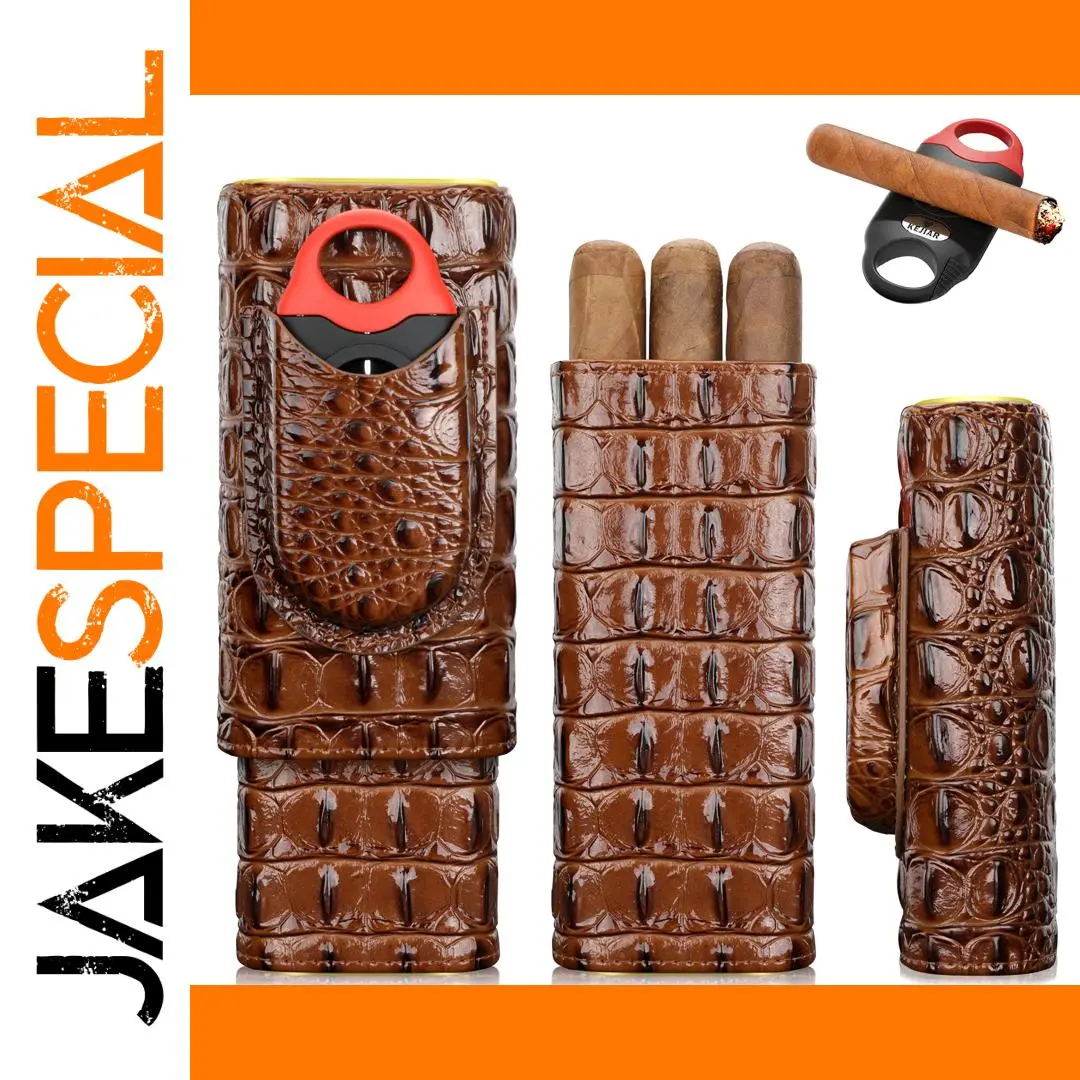 Luxury Leather Travel Cigar Case with Cutter 1 Luxury Leather Travel Cigar Case with Cutter