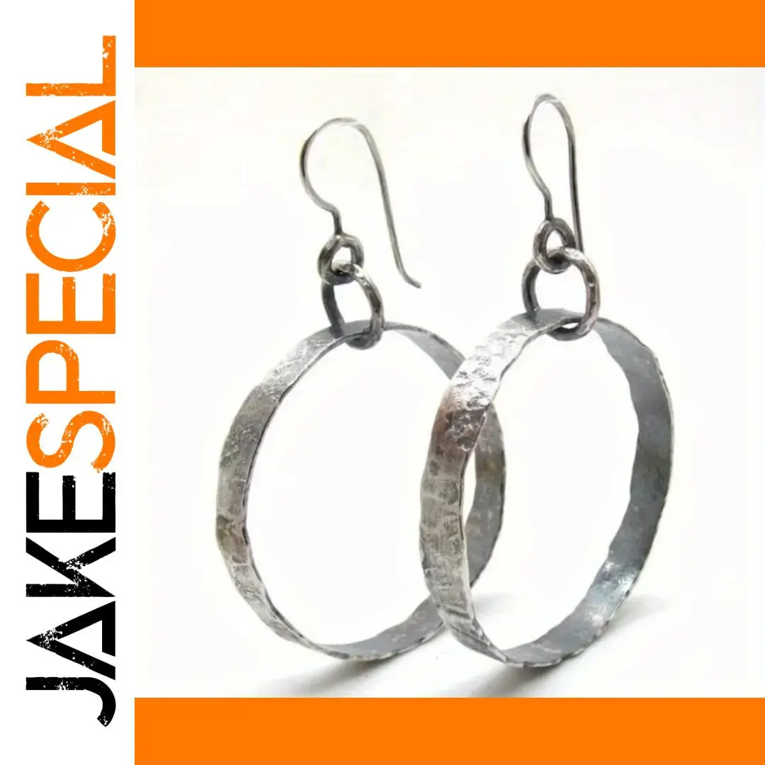Vintage Silver Drop Earrings with Textured Hoops 1 Vintage Silver Drop Earrings with Textured Hoops