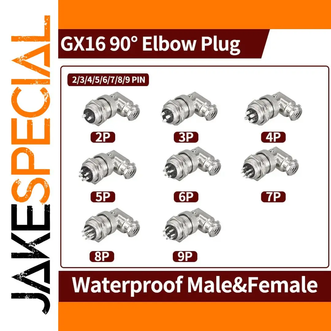 GX16 Waterproof 2-9 Pin Elbow Connectors Set 1 GX16 Waterproof 2-9 Pin Elbow Connectors Set