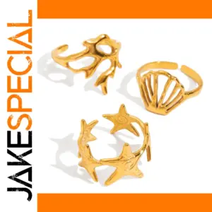 Ocean-Inspired Stainless Steel Adjustable Rings