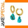 Gold Hoop Earrings with Turquoise Stones