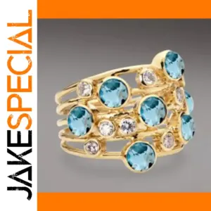 Multi-Band Gold Cocktail Ring with Blue Stones