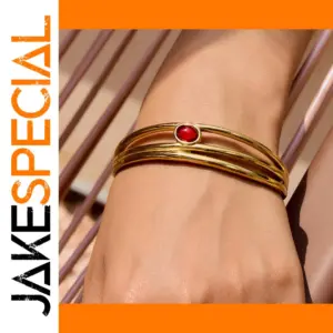Luxury Stainless Steel Gold Bracelet with Red Stone