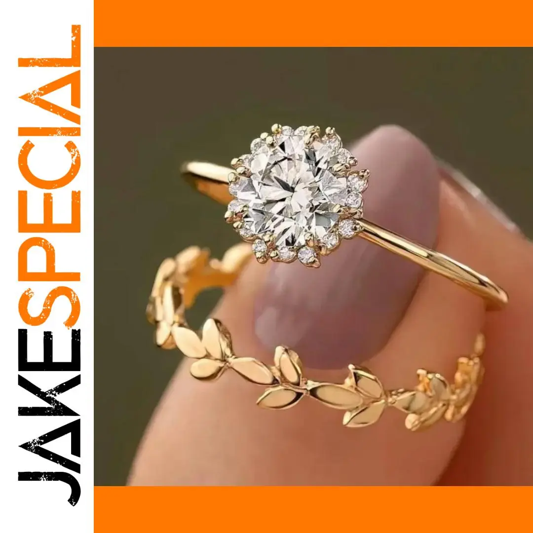 Elegant Gold Ring Set with Zircon Accents 1 Elegant Gold Ring Set with Zircon Accents