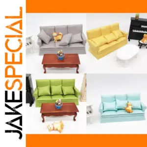 Miniature Modern Three-Seat Dollhouse Sofa Set