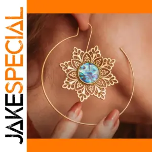 Vintage Gold-colored Shell Earrings with Iridescent Gem