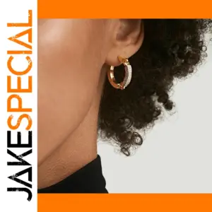 Gold Stainless Steel Hoop Earrings with Clear Stones