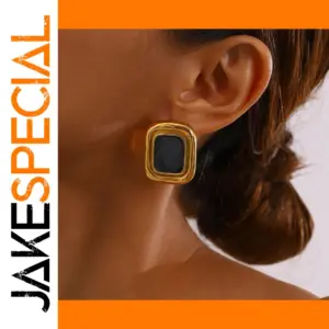 Vintage Stainless Steel Square Earrings with Black Center