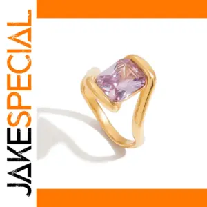 Modern Stainless Steel Ring with Purple Gem