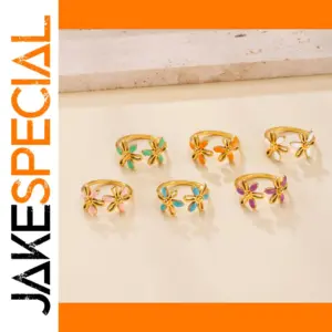 Colorful Floral Enamel Stainless Steel Ring