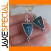 Blue Geometric Triangle Earrings with Blue Motif