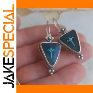 Blue Geometric Triangle Earrings with Blue Motif