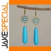 Vintage Blue Drop Earrings with Floral Design