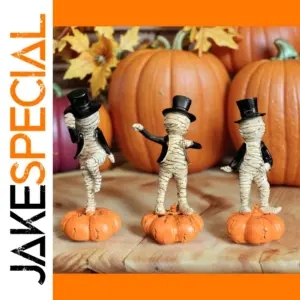 Halloween Mummy and Pumpkin Figurine Set