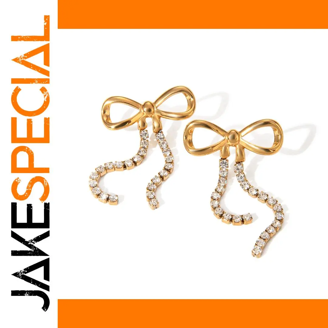 Gold Stainless Steel Bowknot Drop Earrings 1 Gold Stainless Steel Bowknot Drop Earrings