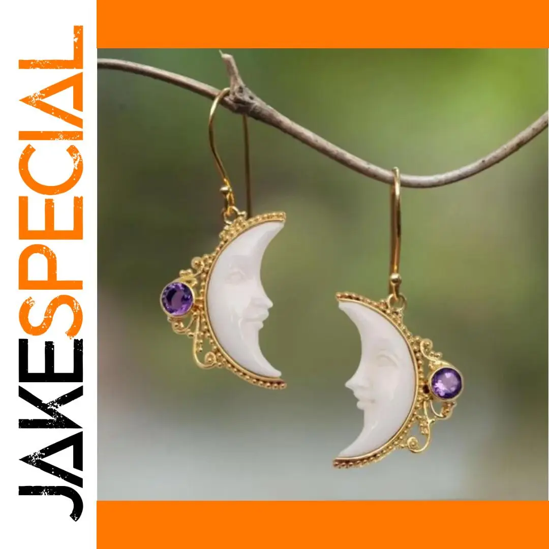 Vintage Moon and Purple Accent Earrings 1 Vintage Moon and Purple Accent Earrings