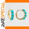 Gold Hoop Earrings with Turquoise Beads
