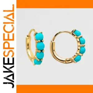 Gold Hoop Earrings with Turquoise Beads