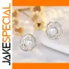 Rose Flower Pearl Stud Earrings with 6mm Pearl