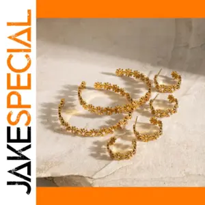 Gold Stainless Steel Daisy Earrings Set