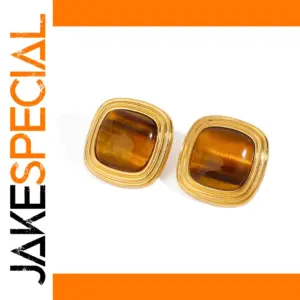 Stainless Steel Vintage Tiger Eye Stud Earrings