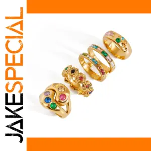 Colorful Stainless Steel Zircon Ring Set