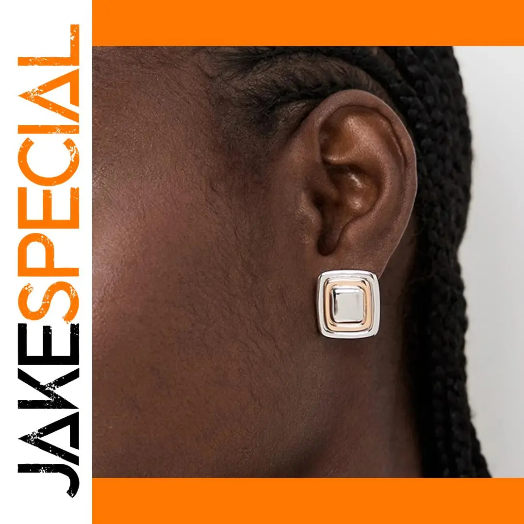 Two-Tone Stainless Steel Square Stud Earrings 1 Two-Tone Stainless Steel Square Stud Earrings