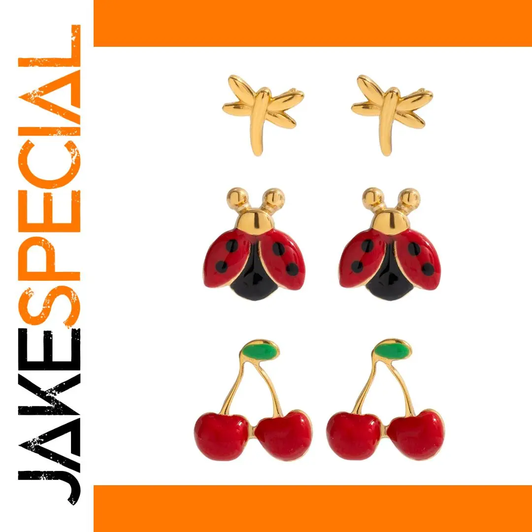 Stainless Steel Ladybird Cherry Stud Earrings 1 Stainless Steel Ladybird Cherry Stud Earrings