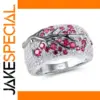 Silver Women’s Wedding Ring with Pink Stones