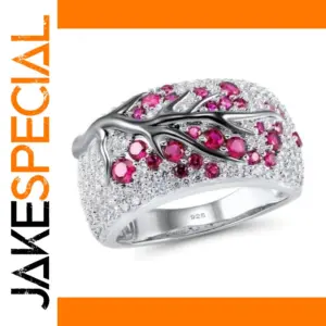 Silver Women’s Wedding Ring with Pink Stones