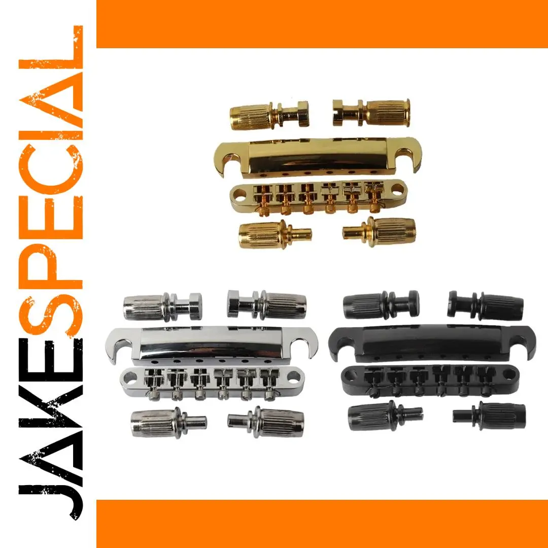 LP Guitar Tune-O-matic Bridge Set in Chrome, Gold, Black 1 LP Guitar Tune-O-matic Bridge Set in Chrome, Gold, Black