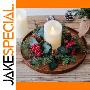 Christmas Leaf Candlestick Wreath with LED Candle