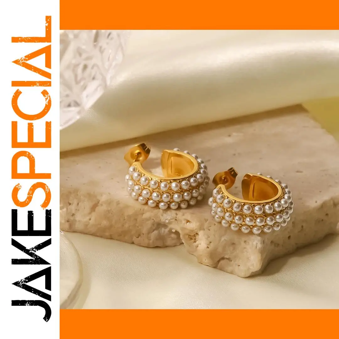 Stainless Steel Pearl Hoop Earrings 1 Stainless Steel Pearl Hoop Earrings