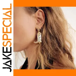 Gold Stainless Steel Boots Earrings with Pentagram Pattern