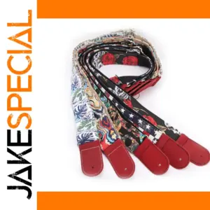 Vibrant Floral and Skull Guitar Strap