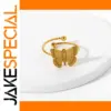 Stainless Steel Butterfly Ring with Gold Finish