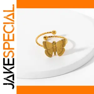 Stainless Steel Butterfly Ring with Gold Finish
