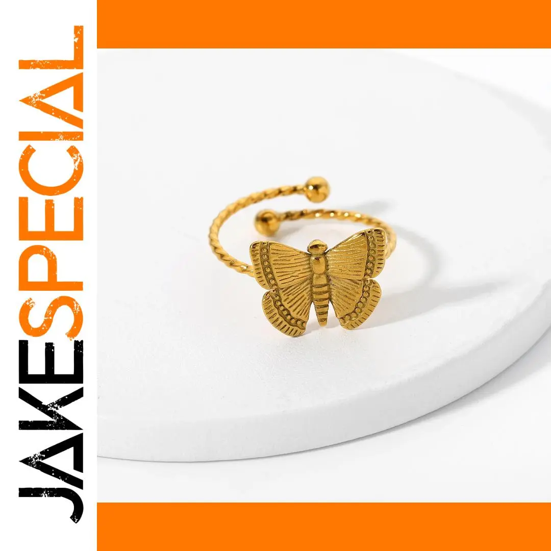 Stainless Steel Butterfly Ring with Gold Finish 1 Stainless Steel Butterfly Ring with Gold Finish