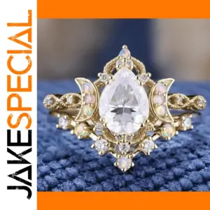 Elegant Gold Waterdrop Moon Ring Set for Women