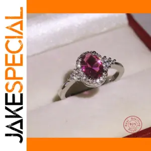 Silver Zircon Engagement Ring with Pink Gem