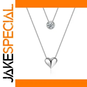 Silver Necklace with Heart & Zircon Pendants