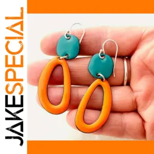 Vintage Geometric Drop Earrings in Silver and Orange