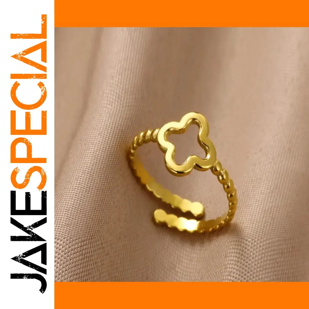 Gold Four-Leaf Clover Adjustable Ring for Women 1 Gold Four-Leaf Clover Adjustable Ring for Women