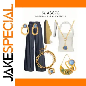 Blue Horseshoe Stainless Steel Jewelry Set