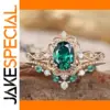 Gold-Tone Women's Zircon Ring Set with Green Stones