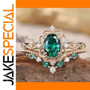 Gold-Tone Women's Zircon Ring Set with Green Stones