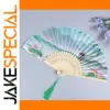 Vintage Asian Silk Bamboo Folding Fan with Scenic Design