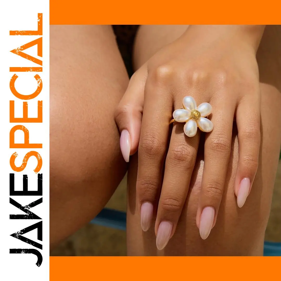 Gold Stainless Steel Flower Pearl Ring Model JDR0103017 1 Gold Stainless Steel Flower Pearl Ring Model JDR0103017