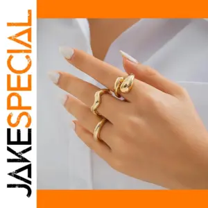 Geometric Wave-Shaped Adjustable Ring Set