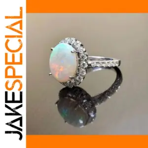 Trendy Geometric Cocktail Ring with Opal & Zircons